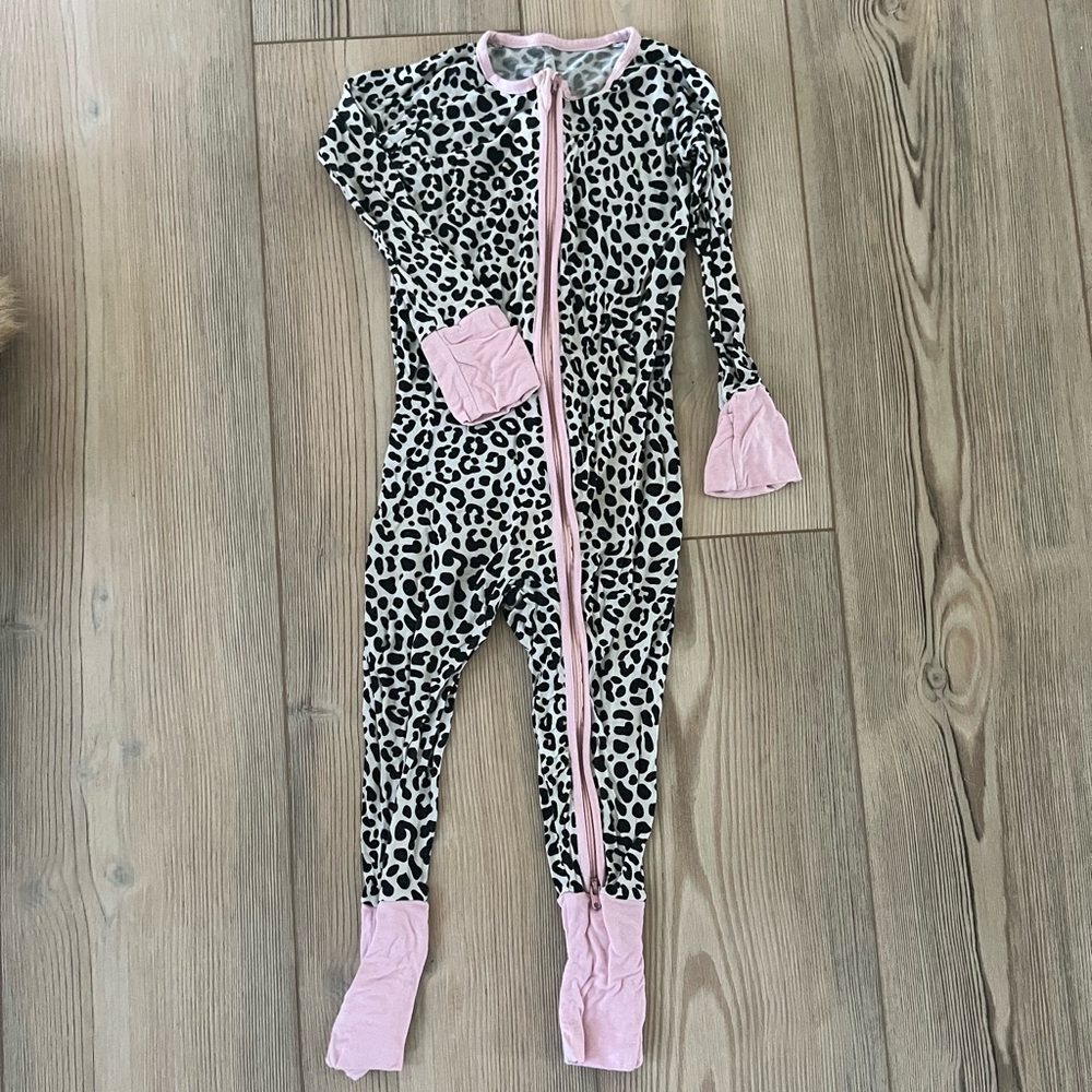 Little Sleepies Black & White Leopard Footed One-Piece with Pink Trim